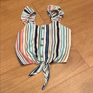 Colorful Striped Crop Top with Tie-Front